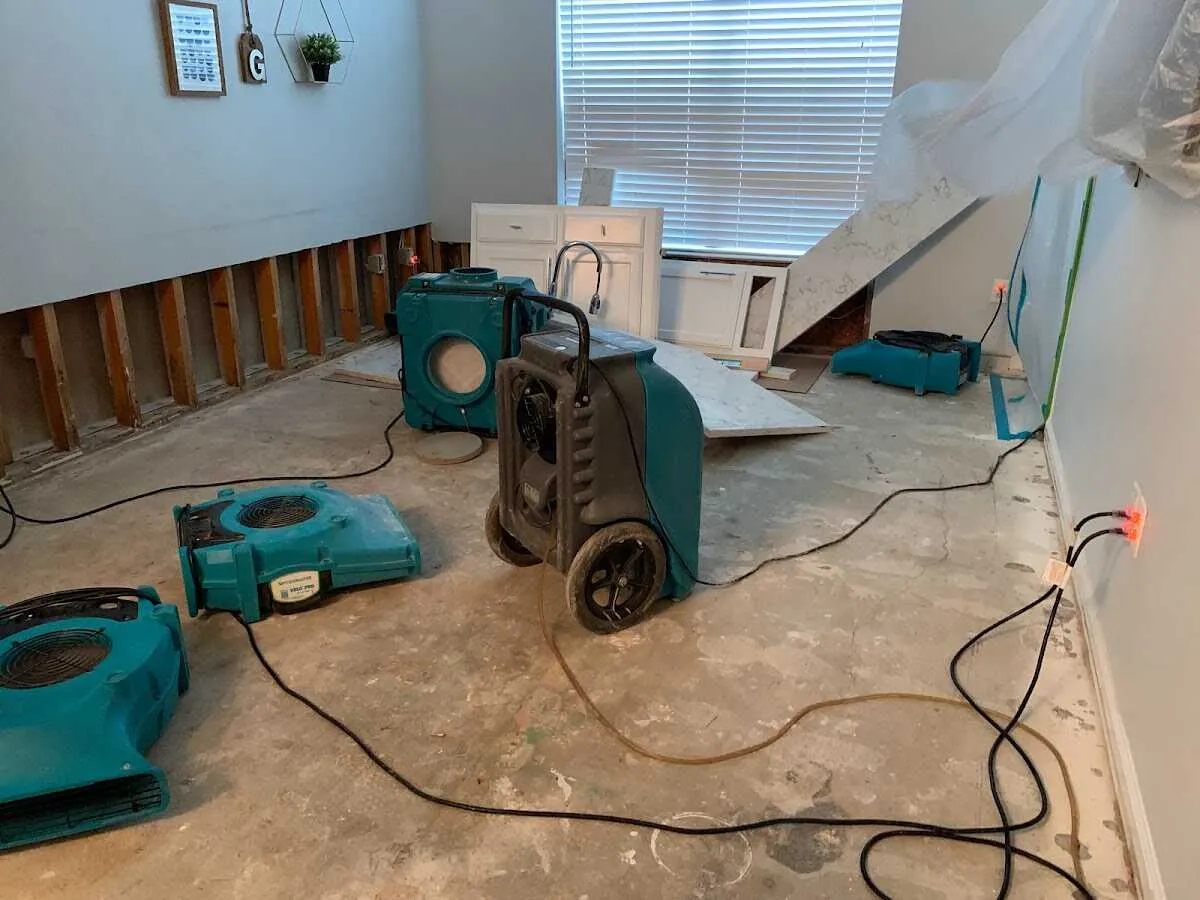 Dehumidifier in flood-cut room for Water Damage Restoration in Sterling Heights